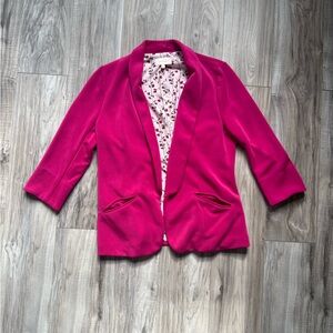 Skies Are Blue Pink Blazer with Notched Lapel and Floral Lining